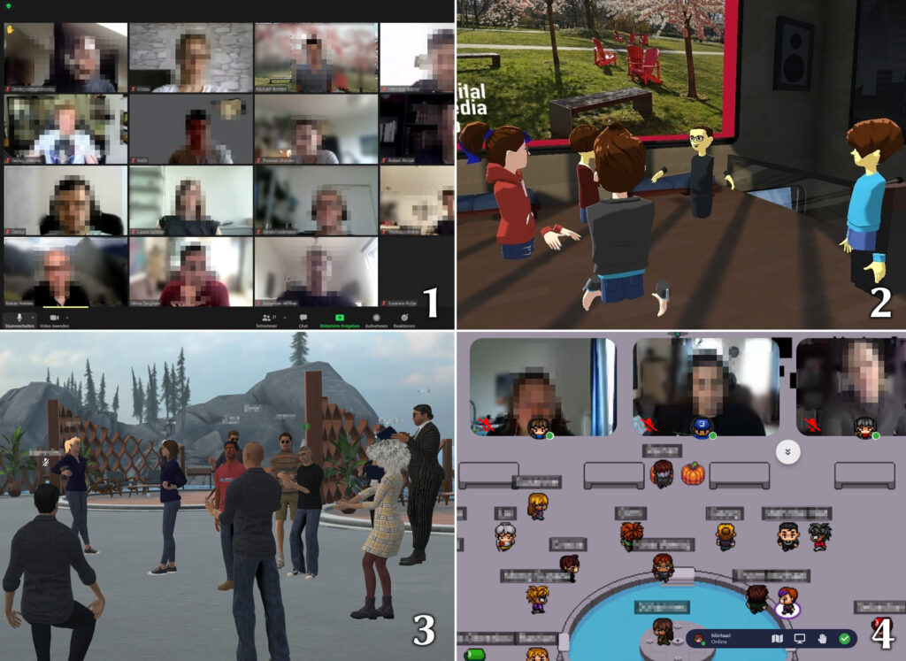 Screenshots of the team meetings on the four tested platforms